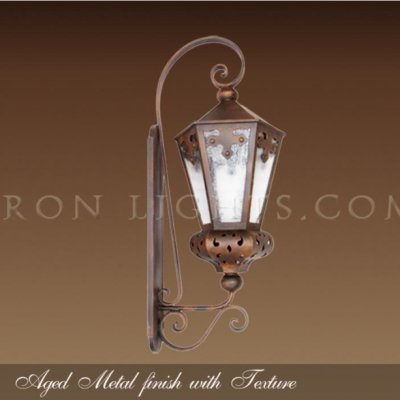 Outdoor lights with aged metal finish